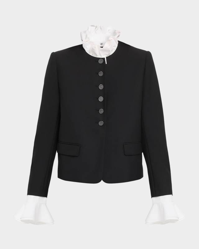 Marcello Boxy Ruffle-Trim Jacket